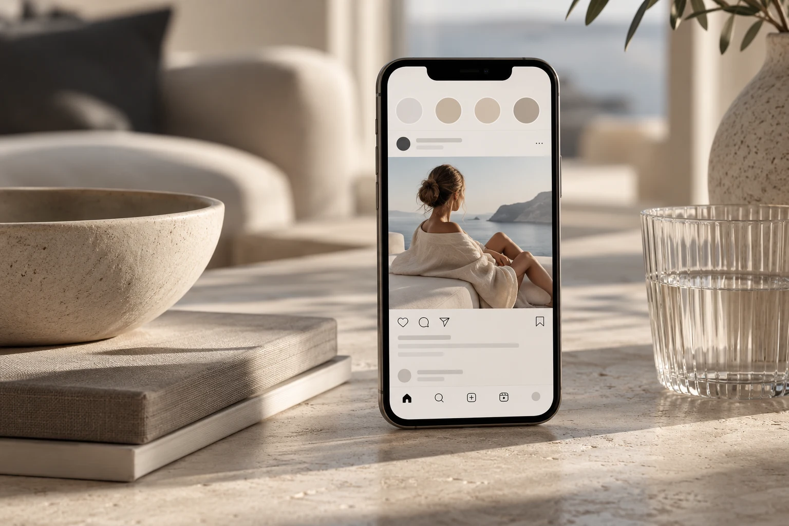 Illustrativ miljöbild: en mobiltelefon med en kampanj i ett socialt medieflöde